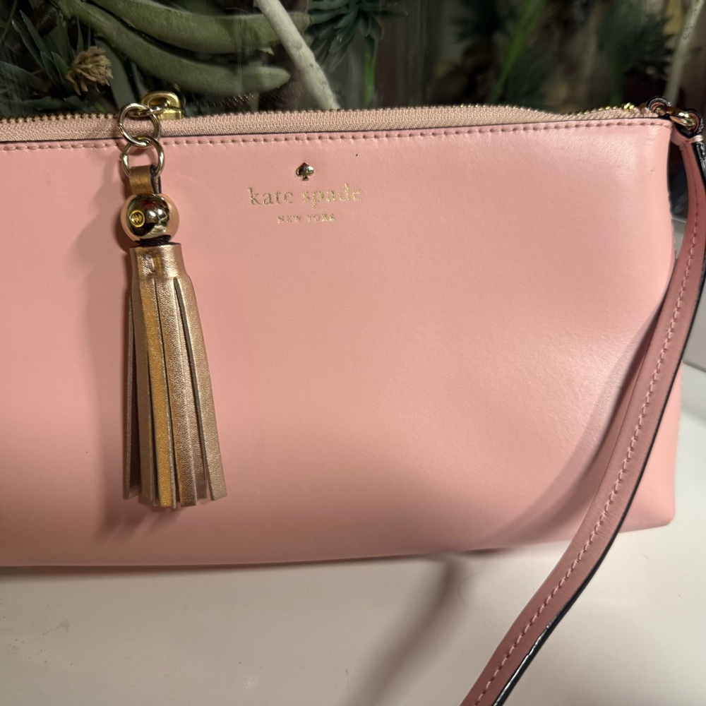 Kate Spade Pink and Gold Clutch with Tassel Charm